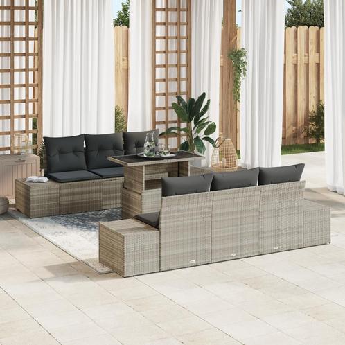 vidaXL 7-delige tuinset met kussens in lichtgrijs poly, Tuin en Terras, Tuinsets en Loungesets, Nieuw, Verzenden