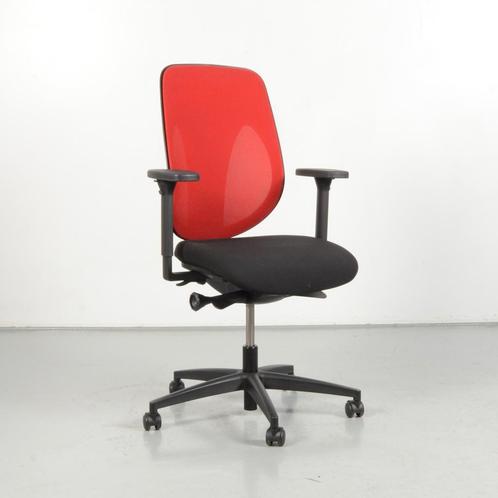 Bureaustoel Giroflex 353 - Zwart - Rood mesh - 4D armleggers, Huis en Inrichting, Bureaustoelen, Gebruikt, Ophalen of Verzenden