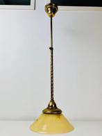 Lamp - Art Deco verstelbare messing hanglamp met amber, Antiek en Kunst