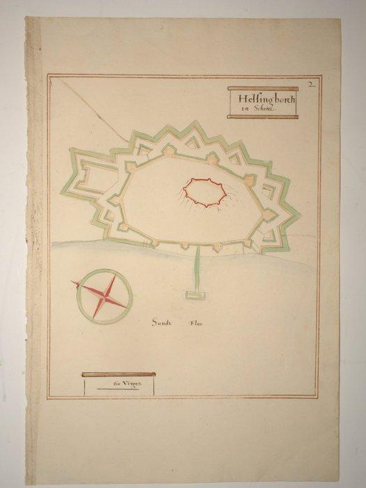 Zweden - Helsingborg; Renau - Helsingborch in Schone - 1651, Boeken, Atlassen en Landkaarten