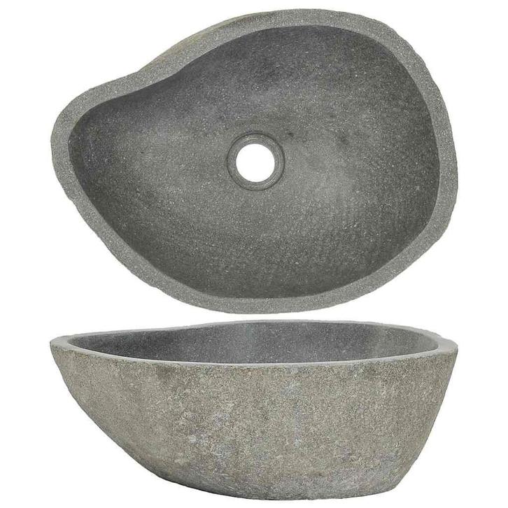 Wastafel Riviersteen Ovaal 46cm - Retour Deal - Natuurlij..., Huis en Inrichting, Badkamer | Badkamermeubels, Minder dan 25 cm