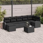 vidaXL Tuinbank Set met kussen 8 pcs Zwart Poly rattan, Tuin en Terras, Tuinsets en Loungesets, Verzenden, Nieuw