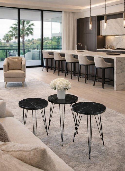 3 Modern Side Tables – Marble Look - Bijzettafel - Metal/pb, Antiquités & Art, Art | Objets design