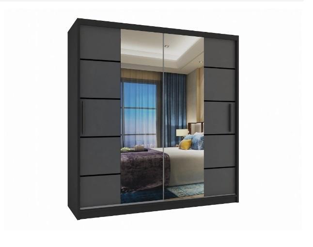 Kledingkast zwart antraciet 158 cm breed met spiegel en 2..., Huis en Inrichting, Kasten | Kleerkasten, 50 tot 75 cm, Met lade(s)