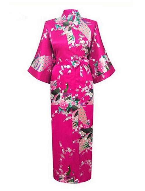 KIMU® Kimono Donkerroze 3/4 L-XL Yukata Satijn Onder de Knie, Kleding | Dames, Carnavalskleding en Feestkleding, Nieuw, Ophalen of Verzenden