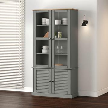 vidaXL Vitrinekast VIGO 85x35x170 cm massief grenenhout, Verzenden