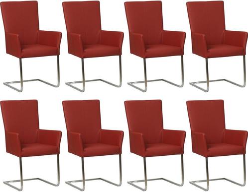 Set van 8 Rode leren industriële eetkamerstoelen - poot, Huis en Inrichting, Stoelen, Overige kleuren, Vijf, Zes of meer stoelen