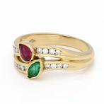 Bague - 18 carats Or jaune Rubis - Émeraude - Diamant, Bijoux, Sacs & Beauté