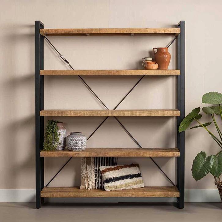 Boekenkast Mangohout Britt 160 cm, Maison & Meubles, Armoires | Bibliothèques, Envoi