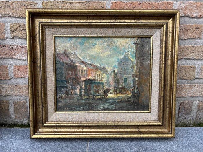 Jos Swinnen (1935-2004) - Stadsgezicht met woonwagen, Antiek en Kunst, Kunst | Schilderijen | Klassiek