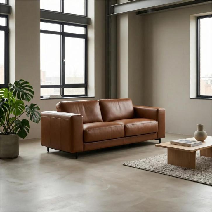 Leren bank Clear - 3 zits - Elegance Cognac (cognac) -, Huis en Inrichting, Zetels | Zetels, 200 tot 250 cm, 75 tot 100 cm, Nieuw