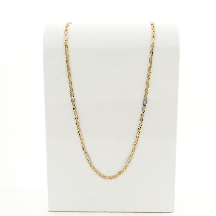 Bicolor gouden marine schakel ketting met wiebertjes | 55 cm, Handtassen en Accessoires, Kettingen, Overige kleuren, Gebruikt