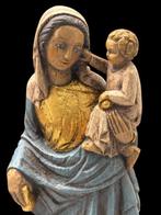 Beeld - Maria met kindje Jezus onder stolp - 24 cm - Hout -, Antiek en Kunst