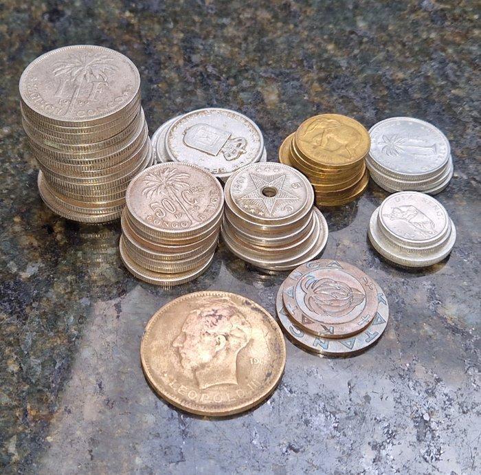 Belgisch-Congo. 1910/1967, Lot de 55 pièces anciennes, Postzegels en Munten, Munten | Nederland