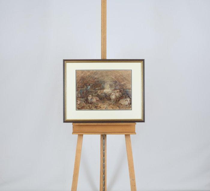 Willem Hendrik van der Nat (1864–1929) - In de schapenstal, Antiek en Kunst, Kunst | Schilderijen | Klassiek