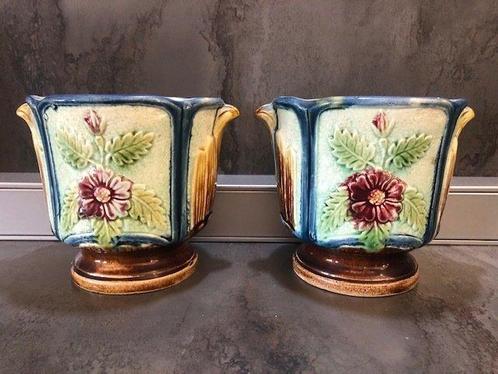 Faïencerie Onnaing - Jardinière (2) - Barbotine, Antiek en Kunst, Kunst | Designobjecten