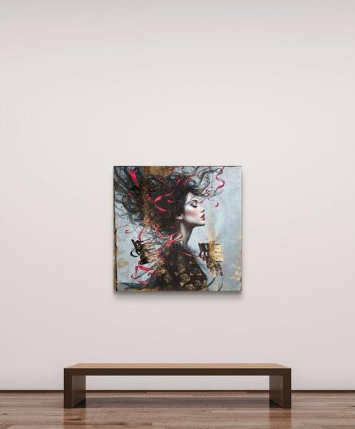 Nicole Lubbers - The Woman with the Red Trace XL, Antiek en Kunst, Kunst | Schilderijen | Modern