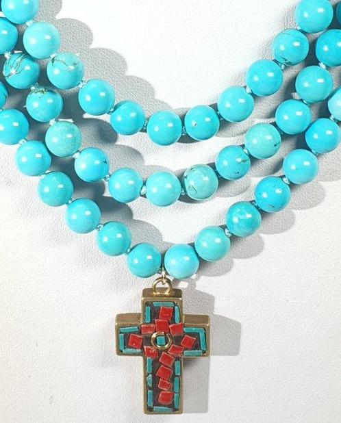 Howlita Turquoise - Etnische Latijnse Kruis - Zilveren, Antiek en Kunst, Antiek | Boeken en Manuscripten
