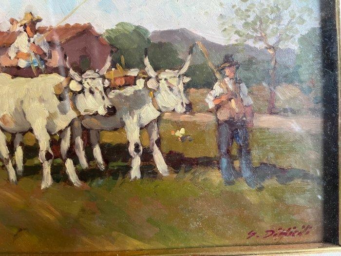 Sergio Difficili (1925-2007) - Scene di contadini e buoi, Antiek en Kunst, Kunst | Schilderijen | Klassiek