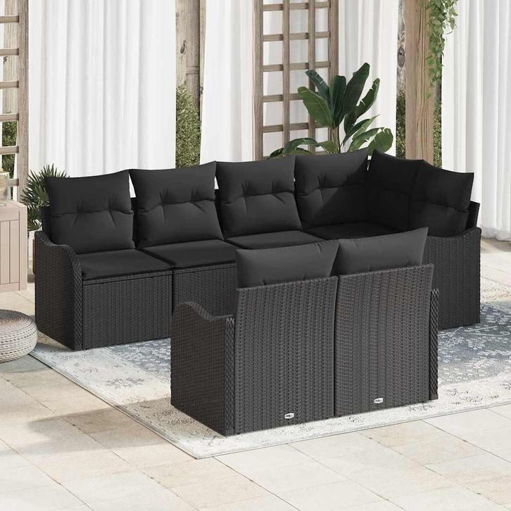 vidaXL Tuinbank Set met kussen met opslag 7 pcs Zwart Poly, Tuin en Terras, Tuinsets en Loungesets, Nieuw, Verzenden