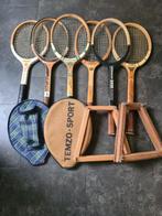 6 Oude houten tennisrackets,2 hoezen&2 houders -, Antiquités & Art