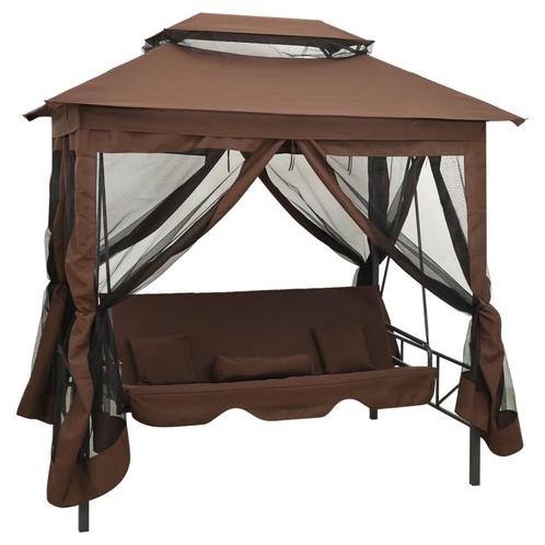 vidaXL Schommelbank met prieel converteerbaar koffiekleurig, Tuin en Terras, Overige Tuin en Terras, Nieuw, Verzenden