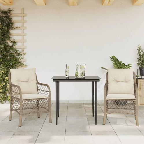 vidaXL 3-delige Bistroset met kussens poly rattan beige, Tuin en Terras, Tuinsets en Loungesets, Nieuw, Verzenden