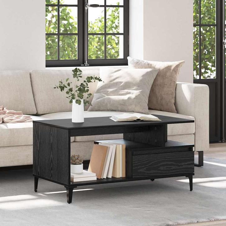 vidaXL Salontafel with Drawer Zwart eiken 90 x 49 x 45 cm, Huis en Inrichting, Tafels | Salontafels, Nieuw, Verzenden