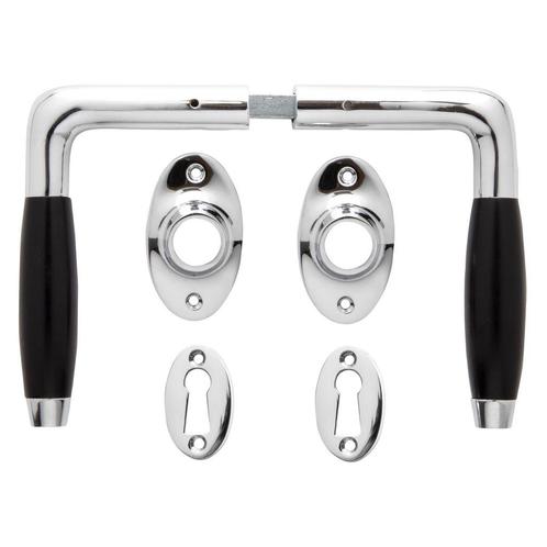 Deurklink set - Klassiek glanzend nikkel met ovale rozett..., Doe-het-zelf en Bouw, Hang- en Sluitwerk, Klink of Kruk, Nieuw, Koper of Messing