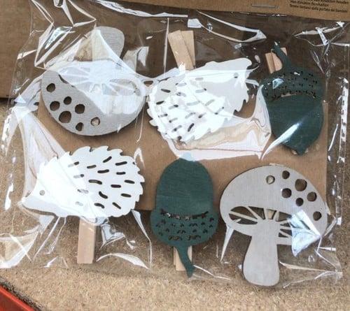 Houten Egels Paddenstoel en Eikels op clip 16 cm 6 stuks, Hobby en Vrije tijd, Knutselen, Nieuw