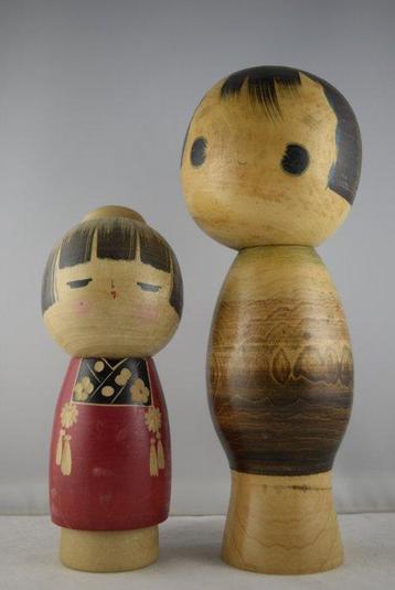 Een paar hoogwaardige Kokeshi-poppen - Hout - Japan - Shwa