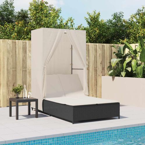 vidaXL Ligbed tweepersoons met dak en gordijn poly rattan, Tuin en Terras, Ligbedden, Nieuw, Verzenden