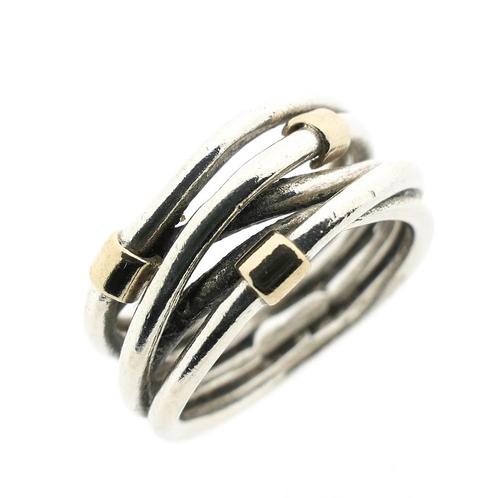 Pandora ring; Zilver met goud; Rope (zilveren Pandora ring), Handtassen en Accessoires, Bedels, Gebruikt, Overige merken, Goud