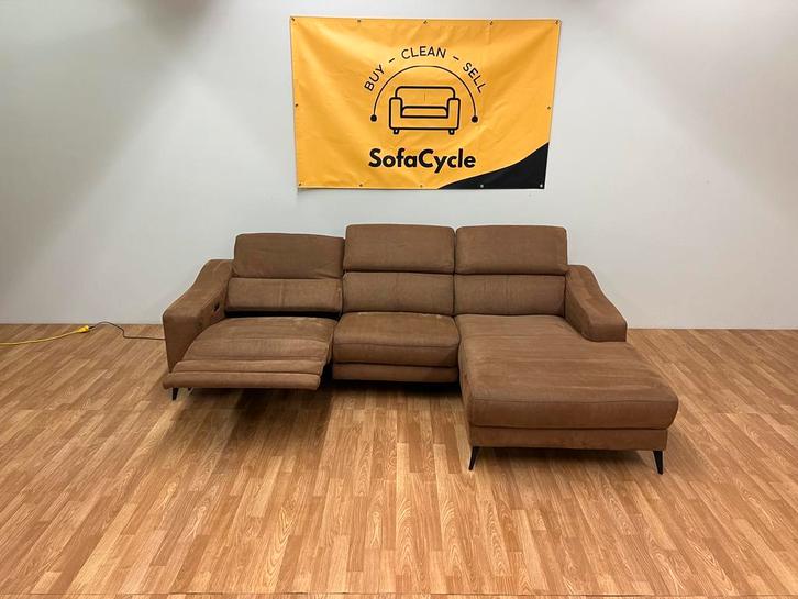 Cognac driezit - elektrische relax - SofaCycle - Levering, Maison & Meubles, Canapés | Sofas & Chaises Longues, Enlèvement ou Envoi