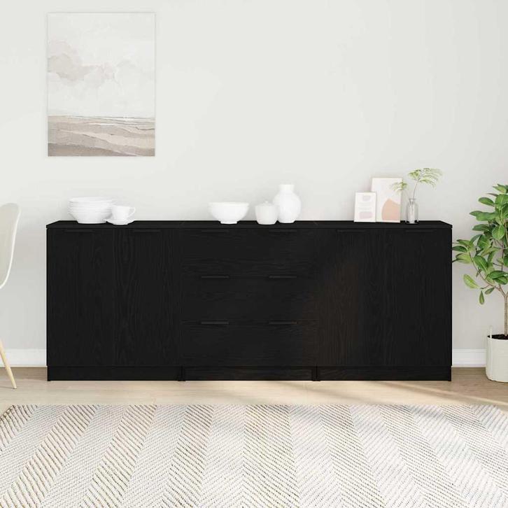 vidaXL Sideboard met lade Zwart Eiken 180 x 30 x 70 cm, Huis en Inrichting, Kasten | Dressoirs, Nieuw, Verzenden