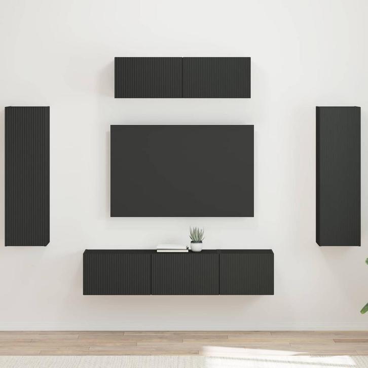 vidaXL TV Kast 5 pcs Zwart, Huis en Inrichting, Kasten |Televisiemeubels, Nieuw, Verzenden