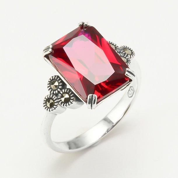 Zonder minimumprijs - Ring Zilver Robijn, Handtassen en Accessoires, Ringen