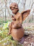 Beeld, angel op sphere with bird - 19 cm - Metaal, Antiek en Kunst