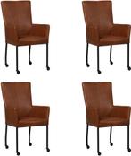 Set van 4 Cognac leren moderne eetkamerstoelen - met, Nieuw, Vier, Modern, Leer