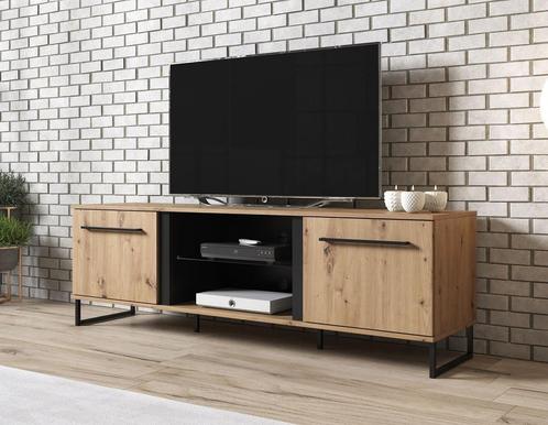 TV-Meubel Saturn - Eiken - Zwart - 170x54x42 cm - Kast, Maison & Meubles, Armoires | Mobilier de télévision, Envoi