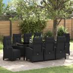 vidaXL 9-delige Tuin Eetset - Zwart Poly Rattan, Tuin en Terras, Tuinstoelen, Verzenden, Nieuw