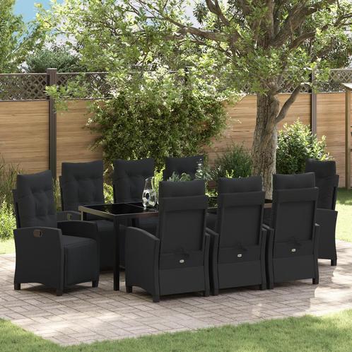 vidaXL 9-delige Tuin Eetset - Zwart Poly Rattan, Tuin en Terras, Tuinstoelen, Nieuw, Verzenden