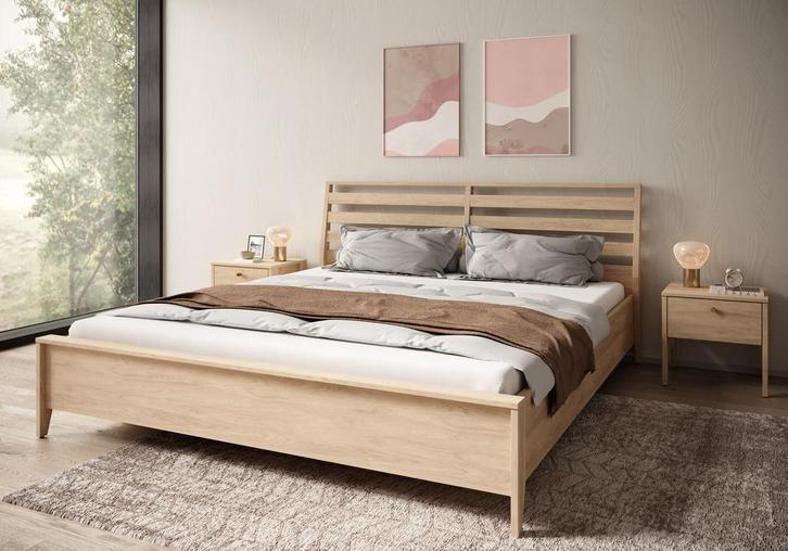 Tweepersoonsbed - Eiken - Met gasliftsysteem - 180x200 cm, Huis en Inrichting, Slaapkamer | Bedden, Nieuw, Verzenden