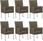 Set van 6 Grijze leren moderne eetkamerstoelen - poot rond, Nieuw, Vijf, Zes of meer stoelen, Modern, Leer