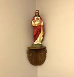 Beeld, Jesus Heilig Hart op houten sokkel - 66 cm - Gips,