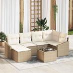 vidaXL 7-delige tuin eettafelset met kussens - Bruin poly, Tuin en Terras, Verzenden, Nieuw