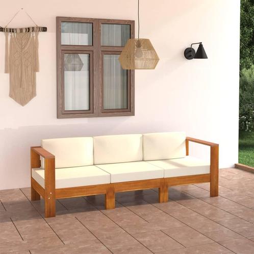 vidaXL Tuinbank 3-zits met crèmewitte kussens massief, Tuin en Terras, Tuinsets en Loungesets, Nieuw, Verzenden