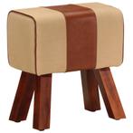 vidaXL Bankje turnbok 38 cm echt leer en massief mangohout, Verzenden