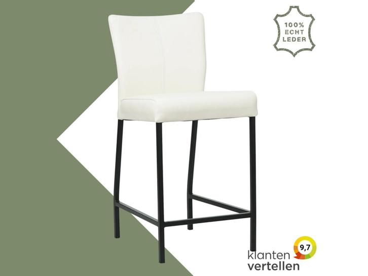 Leren barkruk Revolt laag - Hermes Bianco (gebroken wit) -, Huis en Inrichting, Barkrukken, Nieuw, 1 kruk, Leer, 90 cm of meer