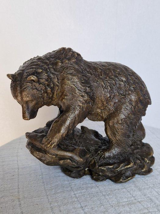 Milo (1910-1978) - Beeld, Bronzen beer op rots milo - 13 cm, Antiquités & Art, Curiosités & Brocante